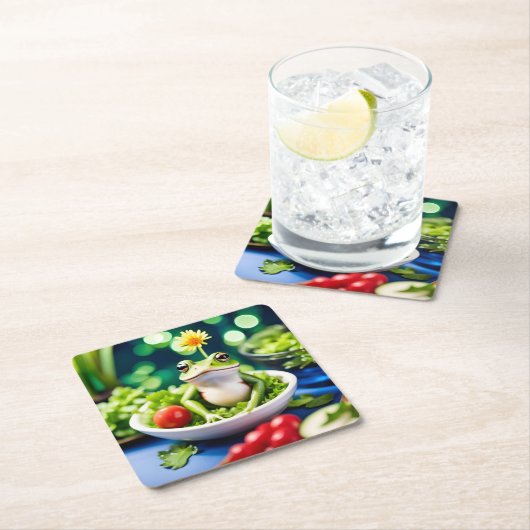 In meinem Salat ist ein Frosch Rechteckiger Pappuntersetzer (Vor Ort)