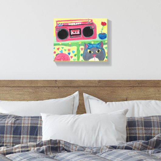 In meinem Zimmer achtzig Cat Fun Folk Art Design Leinwanddruck (Insitu (Schlafzimmer))