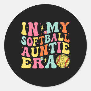 In meiner Softball-Tante-Ära Groovy Softball-Tante Runder Aufkleber
