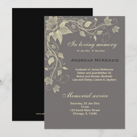 in Memoriam Ankündigung (Vorne/Hinten)