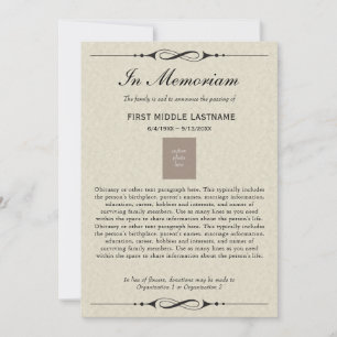 In Memoriam Death Ankündigung mit Obituary