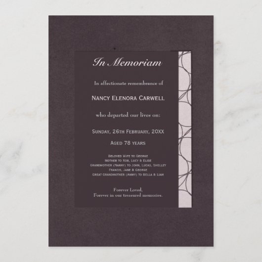 In Memoriam Erinnerung Foto über den Tod Programm (Rückseite)