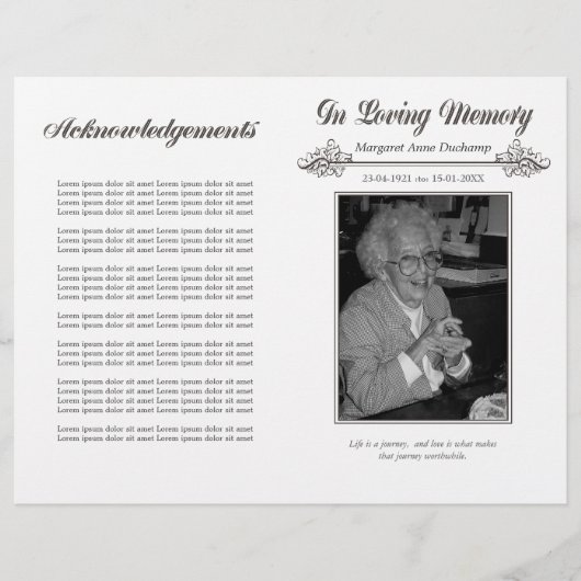 In Memoriam Love Memory Funeral Booklet Template Flyer (Vorne)