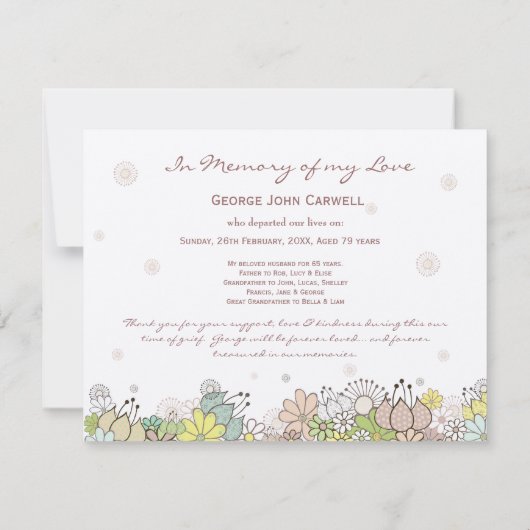 In Memoriam vielen Dank an Ehemann oder Ehefrau To Einladung (Rückseite)