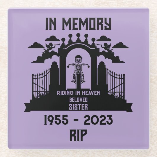 In Memory Motorradfahrer-Beerdigung Glasuntersetzer (Vorderseite)