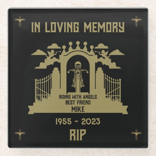 In Memory Motorradfahrer-Beerdigung Glasuntersetzer (Vorderseite)
