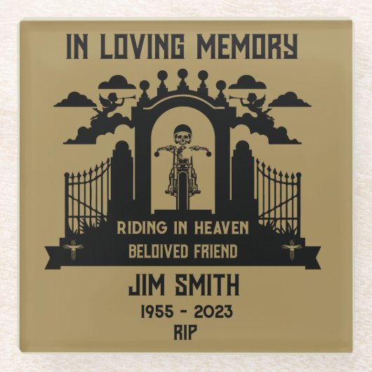 In Memory Motorradfahrer-Beerdigung Glasuntersetzer (Vorderseite)