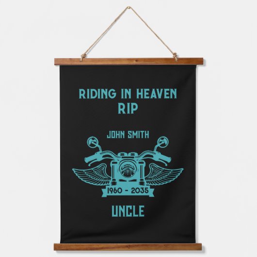In Memory Motorradfahrer-Beerdigung Wandteppich Mit Holzrahmen (Vorderseite)