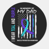 In Memory Of Dad Suicide Prevention Awareness Amer Runder Aufkleber (Vorderseite)
