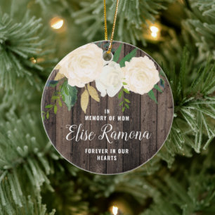 In Memory Of Mom Personalized Country Wood Grain Keramik Ornament