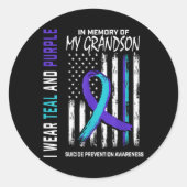 In Memory Of My Grandson Suicide Awareness Prevent Runder Aufkleber (Vorderseite)