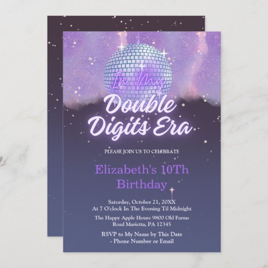 In My Double Digits Era 10th Birthday Disco Ball Einladung (Vorne/Hinten)