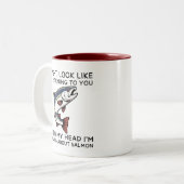 In My Head I'm Thinking About Salmon Funny Fishing Zweifarbige Tasse (Vorderseite Links)
