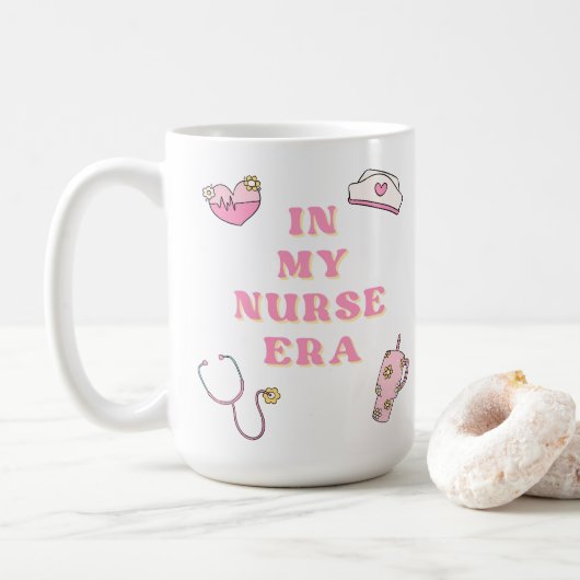 In My Nurse Era Pink Cute Retro Coffee Mug Kaffeetasse (Mit Donut)