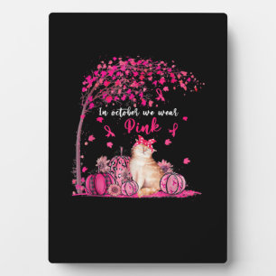 In Oct We Wear Pink Pumpkin Cat Breast Cancer Awar Fotoplatte