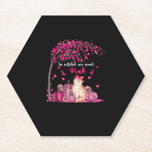 In Oct We Wear Pink Pumpkin Cat Breast Cancer Awar Untersetzer