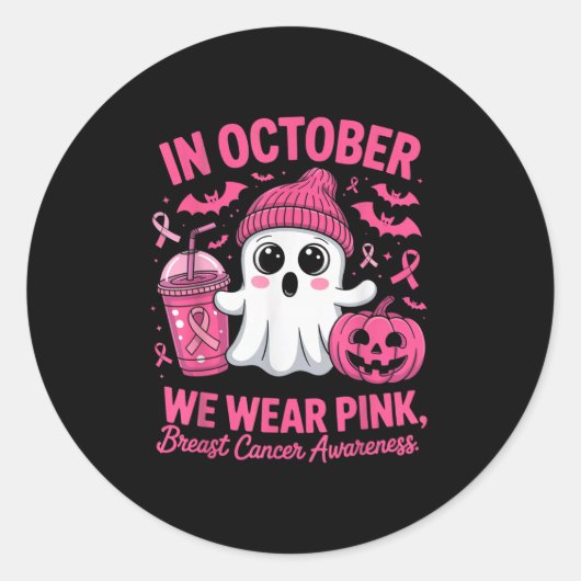 In October We Wear Nk Breast Cancer Awareness Hall Runder Aufkleber (Vorderseite)