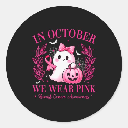 In October We Wear Nk Breast Cancer Awareness Nk G Runder Aufkleber (Vorderseite)