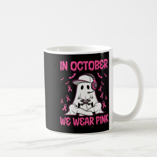 In October We Wear Nk Breast Cancer Gaming Ghost Y Kaffeetasse (Rechts)