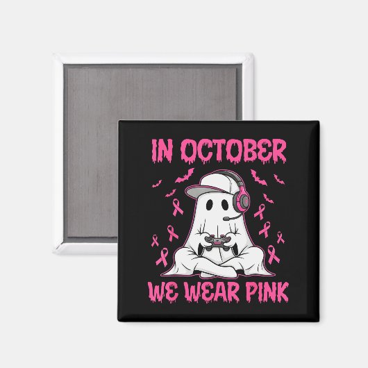 In October We Wear Nk Breast Cancer Gaming Ghost Y Magnet (Vorderseite/Rückseite)