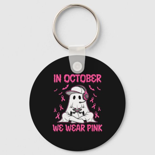 In October We Wear Nk Breast Cancer Gaming Ghost Y Schlüsselanhänger (Vorderseite)