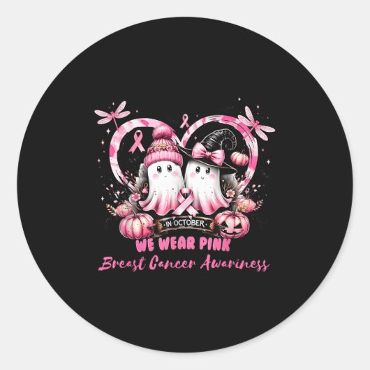 In October We Wear Nk Breast Cancer Heart Dragonfl Runder Aufkleber (Vorderseite)