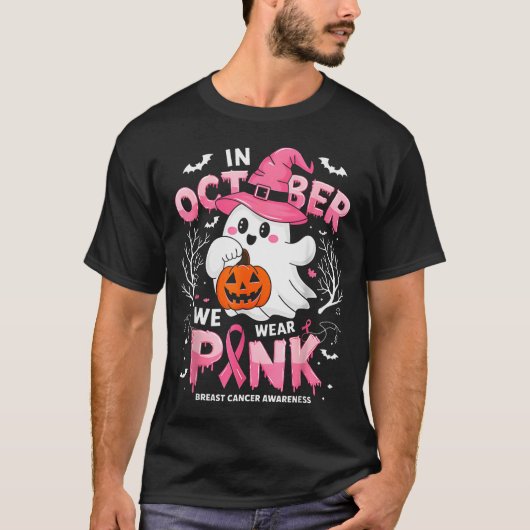 In October We Wear Nk Funny Halloween Ghost Breast T-Shirt (Vorderseite)