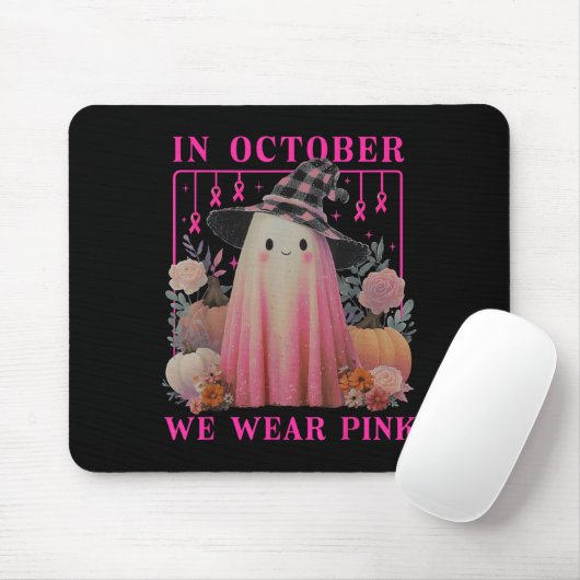 In October We Wear Nk Ghost Halloween Breast Cance Mousepad (Mit Mouse)