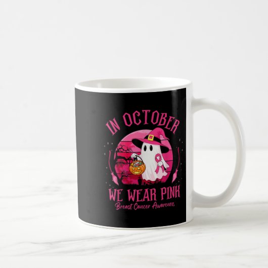 In October We Wear Nk Ghost Witch Breast Cancer Aw Kaffeetasse (Rechts)