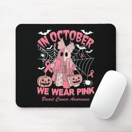 In October We Wear Nk Ghost Witch Breast Cancer Aw Mousepad (Mit Mouse)