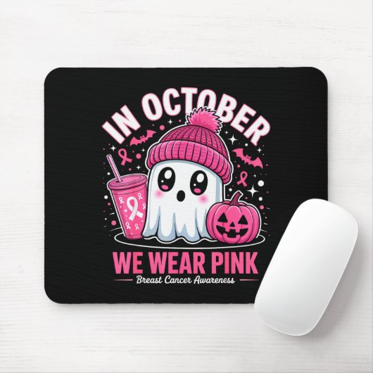 In October We Wear Nk Ghost Witch Breast Cancer Aw Mousepad (Mit Mouse)