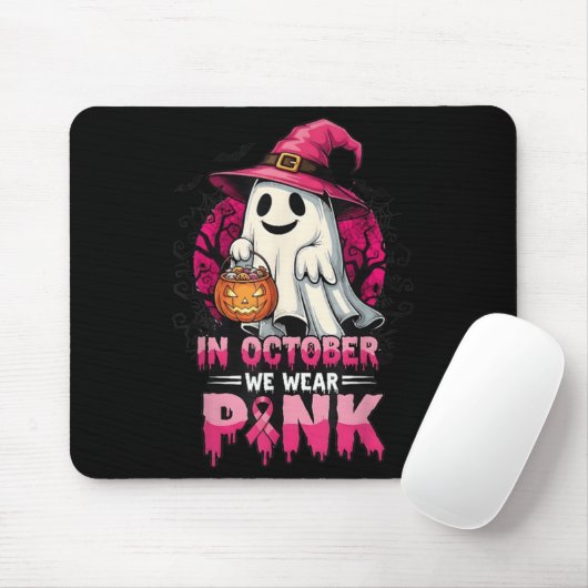 In October We Wear Nk Ghost Witch Breast Cancer Aw Mousepad (Mit Mouse)