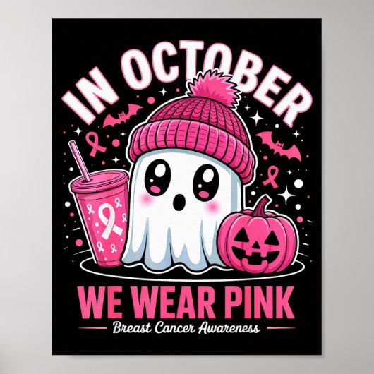 In October We Wear Nk Ghost Witch Breast Cancer Aw Poster (Vorne)