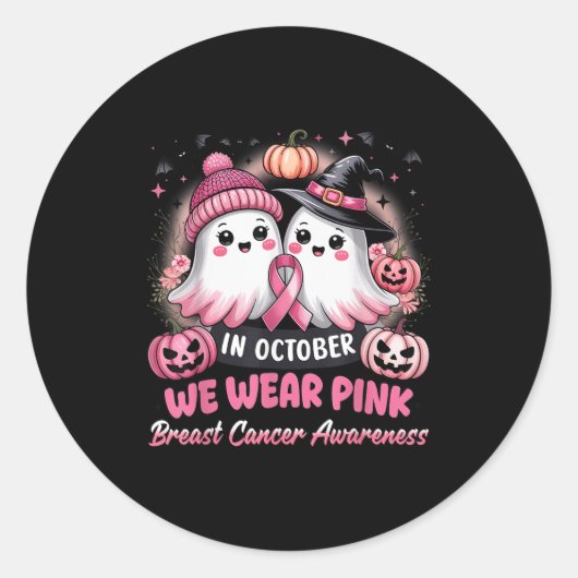 In October We Wear Nk Ghost Witch Breast Cancer Aw Runder Aufkleber (Vorderseite)