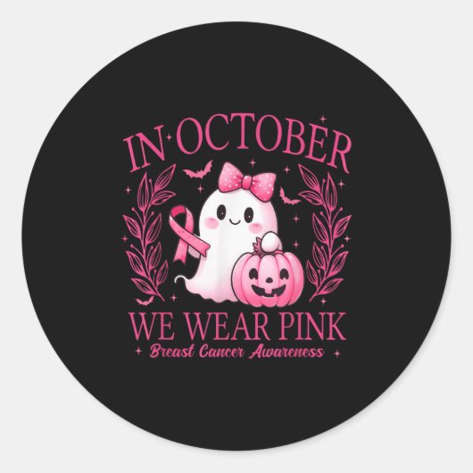 In October We Wear Nk Ghost Witch Breast Cancer Aw Runder Aufkleber (Vorderseite)