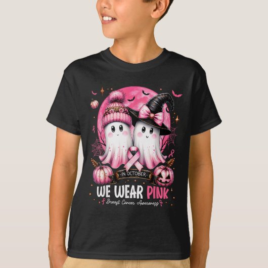 In October We Wear Nk Ghost Witch Breast Cancer Aw T-Shirt (Vorderseite)
