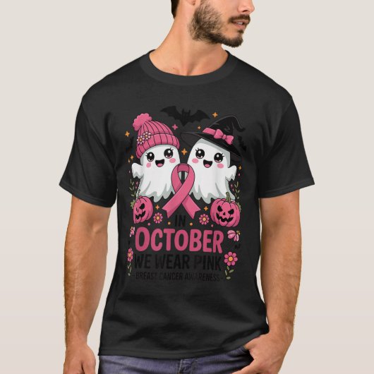 In October We Wear Nk Ghost Witch Breast Cancer Aw T-Shirt (Vorderseite)