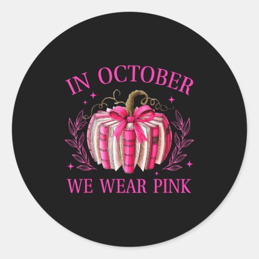 In October We Wear Nk Pumpkin Book Breast Cancer A Runder Aufkleber (Vorderseite)