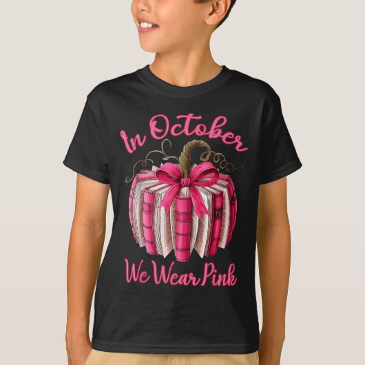 In October We Wear Nk Pumpkin Book Breast Cancer T T-Shirt (Vorderseite)