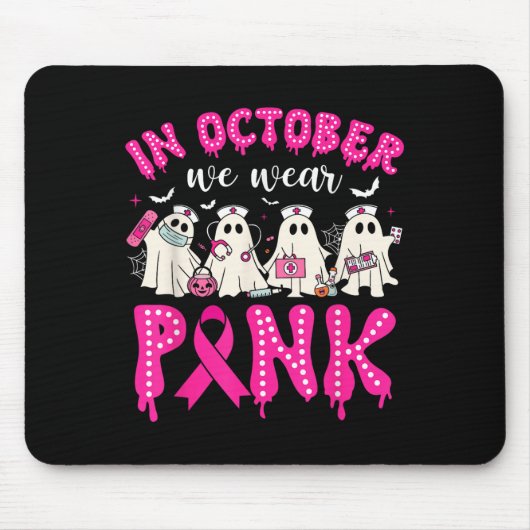 In October We Wear Nk Ribbon Ghost Nurse Halloween Mousepad (Vorne)