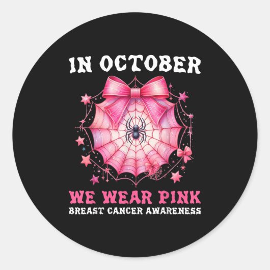 In October We Wear Nk Sder Web Breast Cancer Aware Runder Aufkleber (Vorderseite)
