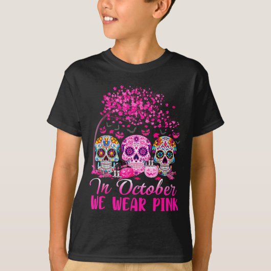 In October We Wear Nk Sugar Skull Halloween Breast T-Shirt (Vorderseite)