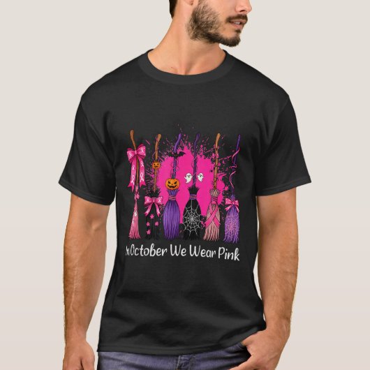 In October We Wear Nk Witch Broom Breast Cancer Ha T-Shirt (Vorderseite)