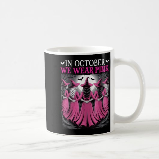 In October We Wear Nk Witch Halloween Breast Cance Kaffeetasse (Rechts)