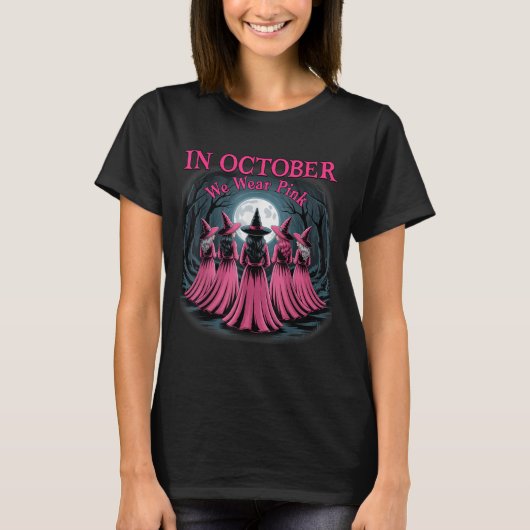 In October We Wear Nk Witch Halloween Breast Cance T-Shirt (Vorderseite)