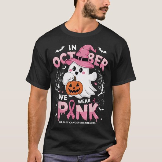 In October We Wear Pink Ghost Breast Cancer T-Shirt (Vorderseite)