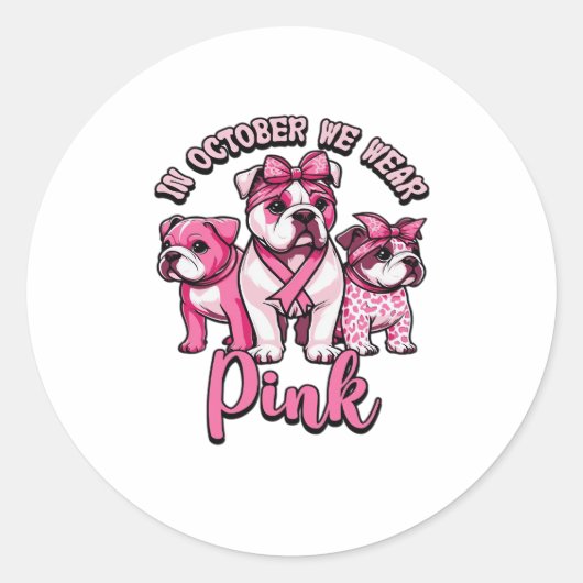 In October We Wear Pink � Halloween Cute Dogs Brea Runder Aufkleber (Vorderseite)