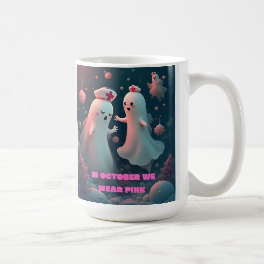 In October We Wear Pink Nurse Ghost Halloween 2025 Kaffeetasse (Rechts)