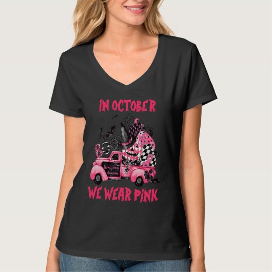 In October We Wear Pink Witch Truck Ribbon Pumpkin T-Shirt (Vorderseite)