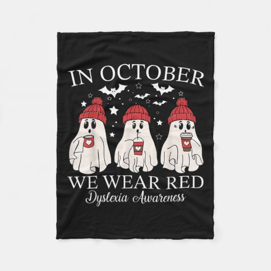 In October We Wear Red Ghost Teacher Dyslexia Awar Fleecedecke (Vorderseite)